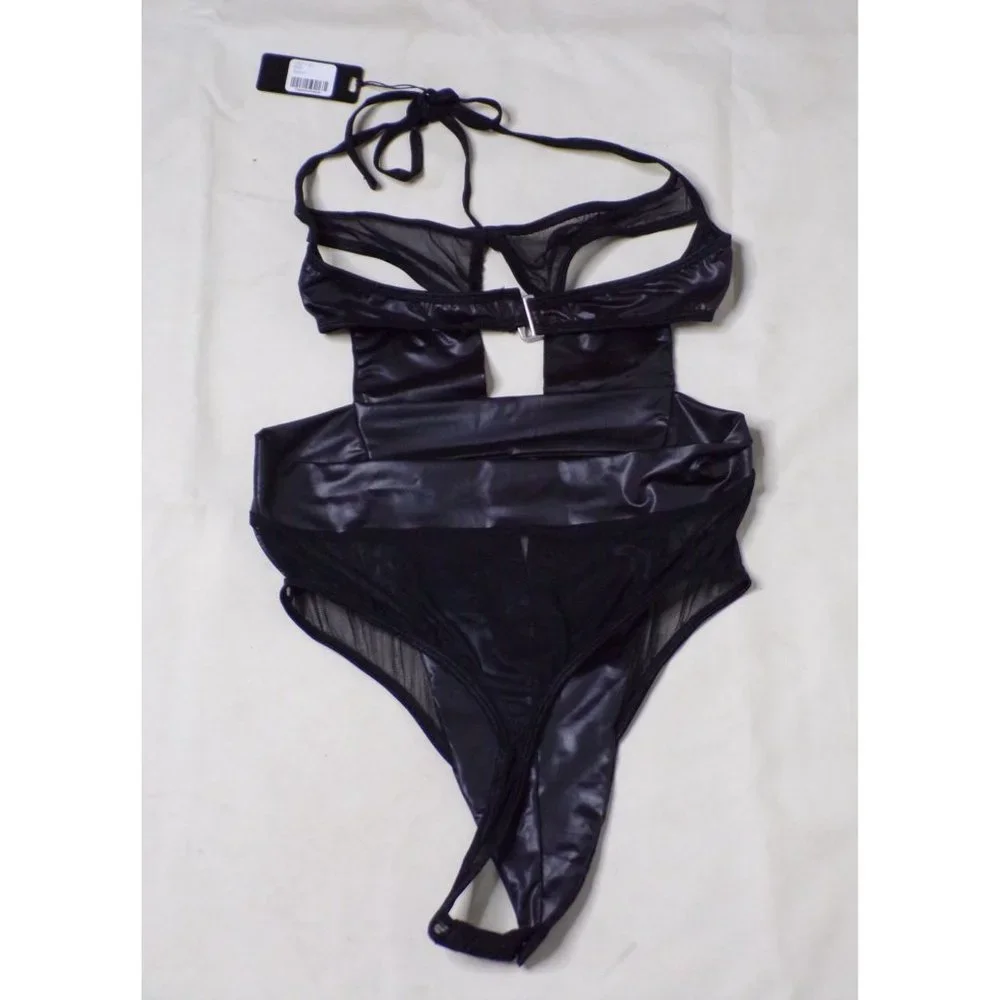 🆕 MAPALE Mesh Cutout Bodysuit Black Medium/Large Style #2683 - Picture 8 of 8